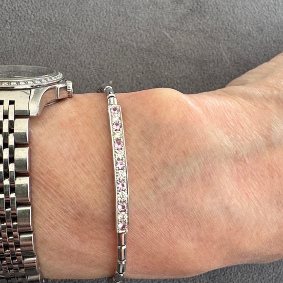 Pt 950 sapphire/diamond bracelet - Picture 1 of 6